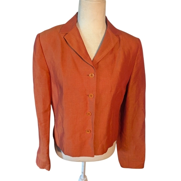 Ann Taylor Orange Blazer Linen Blend Tailored Fit Career Cropped Length Sz 8 - Picture 6 of 8